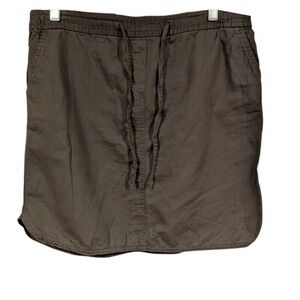 Linen Cotton Blend Olive Green Drawstring Skirt Casual Everyday Womens Hiking‎